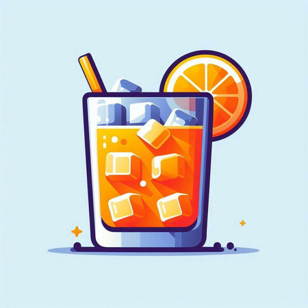 Cocktail with orange and ice. Vector illustration in flat styleのイラスト素材