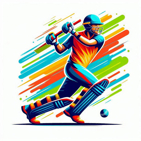 Cricket player in action with bat and ball. Vector illustration.のイラスト素材