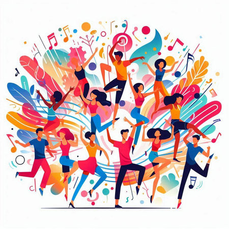 Dancing people. Group of happy young people dancing. Vector illustrationのイラスト素材