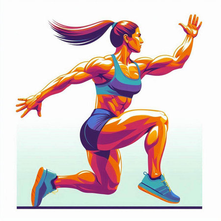 Vector illustration of a running woman, isolated on a white background.のイラスト素材