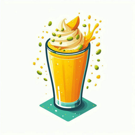 Mango smoothie in a glass with splashes. Vector illustration.のイラスト素材