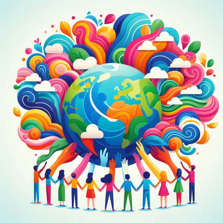 People around the globe. World environment day concept. Vector illustration.のイラスト素材