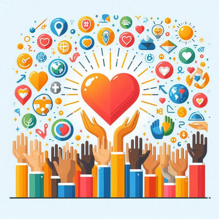 Flat design vector illustration concept of social media, networking, community, communication, online dating.のイラスト素材