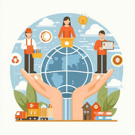 Flat design modern vector illustration concept of environment protection, sustainable development, green energy, ecology, renewable energy.のイラスト素材