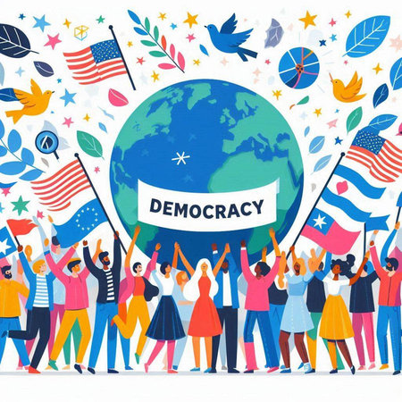 Diversity People Celebrating Independence Day United States of America Flat Vector Illustrationのイラスト素材