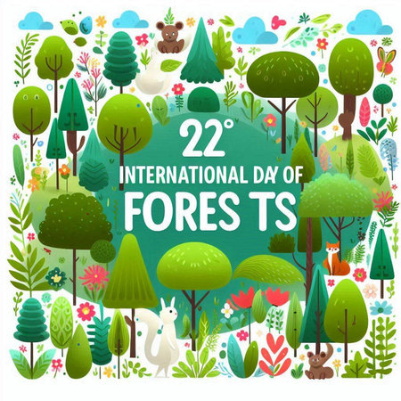 International Day of Forests. Vector illustration in flat cartoon style.のイラスト素材