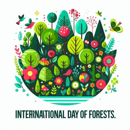 International Day of Forests. Vector illustration with flowers and plants.のイラスト素材