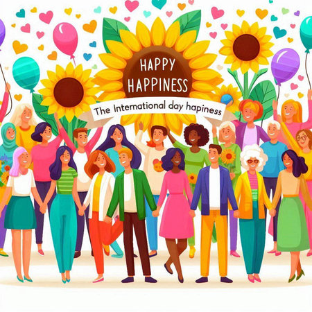 Happy international women's day greeting card with cartoon girls and boys in colorful clothes vector illustrationのイラスト素材