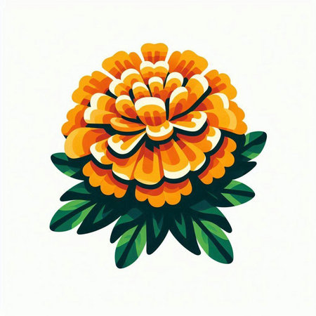 Marigold flower with green leaves isolated on white background. Vector illustration.のイラスト素材