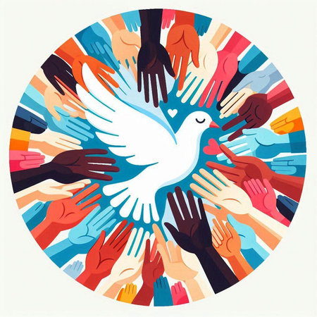 International Day of Peace. Dove of peace in the hands of people.のイラスト素材
