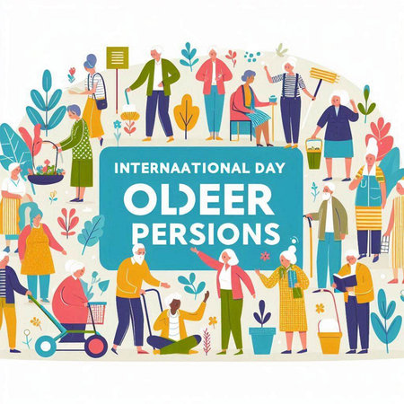 International Day of Older Persons. Vector illustration with people characters in flat style.のイラスト素材