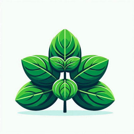 Green leaves vector illustration isolated on white background. Fresh green leaves icon.のイラスト素材