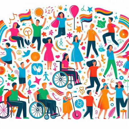 Handicapped people in different nationalities and nationalities. Vector illustration.のイラスト素材