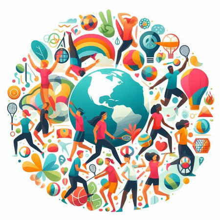 Vector illustration of people around the world. Colorful design elements.のイラスト素材