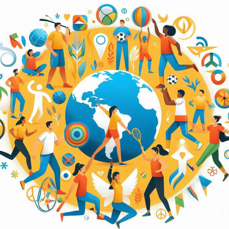 Illustration of people around the world. International Day of Peace.のイラスト素材