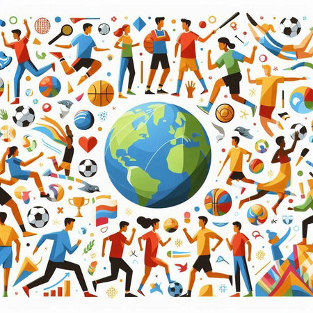 Soccer, football, basketball, soccer, tennis, rugby, baseball, basketball, volleyball, soccer, rugby, tennis, hockey, football, football, rugby, soccer. Vector illustration.のイラスト素材