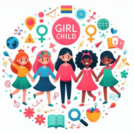 Vector illustration of girls in the circle. Girl power concept. Vector illustration.のイラスト素材
