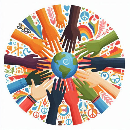 Hands around the globe. Vector illustration of hands around the globe.のイラスト素材