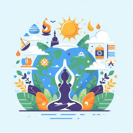 Yoga and meditation concept. Vector illustration in flat design style.のイラスト素材