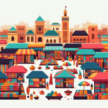 illustration of islamic market in morocco, vector illustrationのイラスト素材