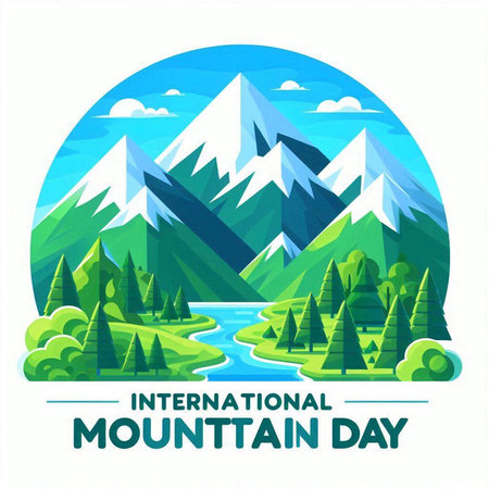 International Mountain Day. Vector illustration with mountains and river in flat style.のイラスト素材