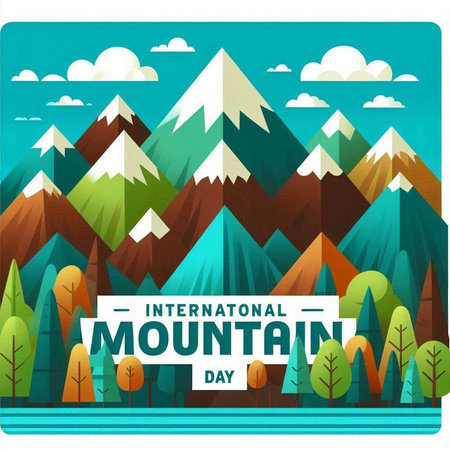 International Mountain Day. Vector illustration of a poster with mountains and forest.のイラスト素材