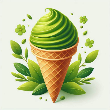 Ice cream with green leaves on white background. Eps 10 vector file.のイラスト素材