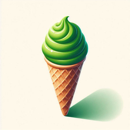 Green ice cream in a waffle cone on a white background.のイラスト素材