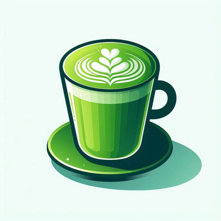 Green cup of matcha latte or cappuccino, vector illustrationのイラスト素材