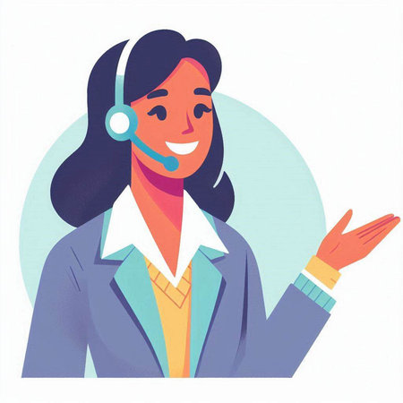 Smiling customer support operator with headset. Vector illustration in cartoon style.のイラスト素材