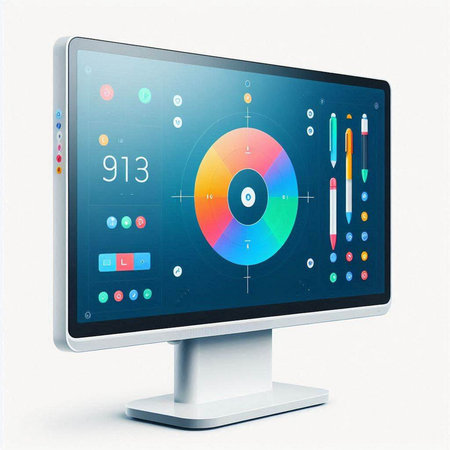 Modern computer monitor with colorful apps. 3D rendering. High resolution image.のイラスト素材