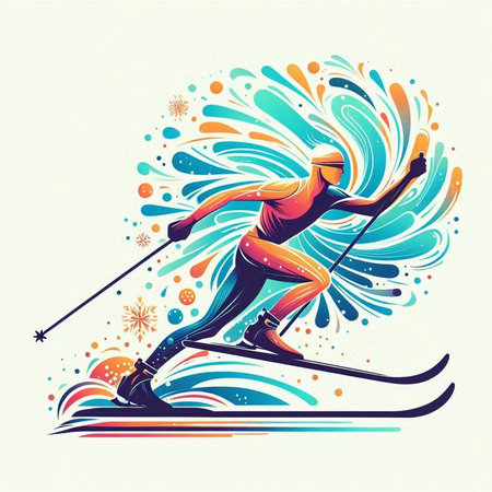 Skiing girl. Winter sport. Vector illustration for your designのイラスト素材