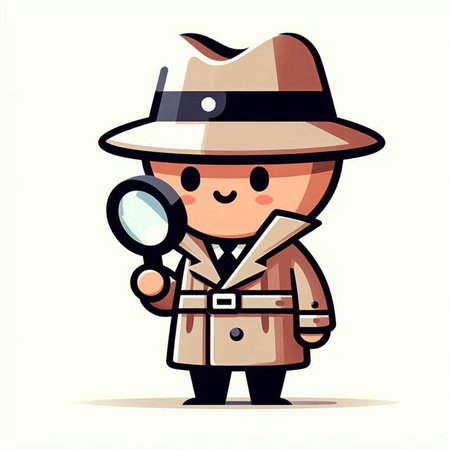 Cute detective with magnifying glass. Vector illustration in cartoon style.のイラスト素材