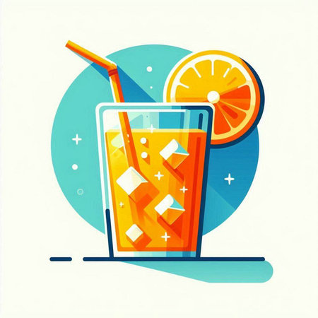 Cocktail with orange, ice and straw. Vector illustration.のイラスト素材