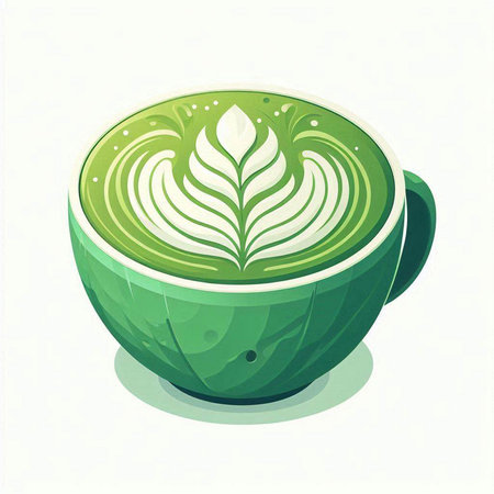 Cup of green tea with latte art. Vector illustration.のイラスト素材