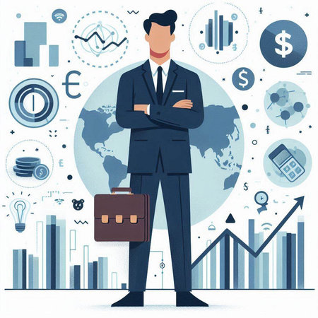 Vector illustration of a businessman with a briefcase in his hands.のイラスト素材