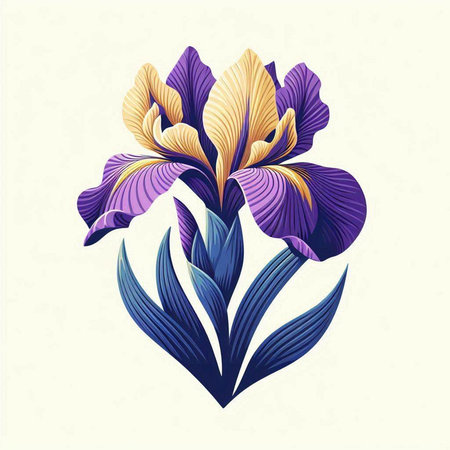 Beautiful iris flower in retro style. Hand drawn vector illustration.のイラスト素材
