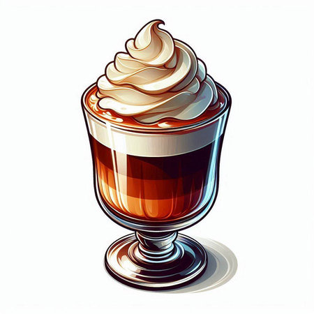 Coffee with whipped cream in a glass. Vector illustration.のイラスト素材