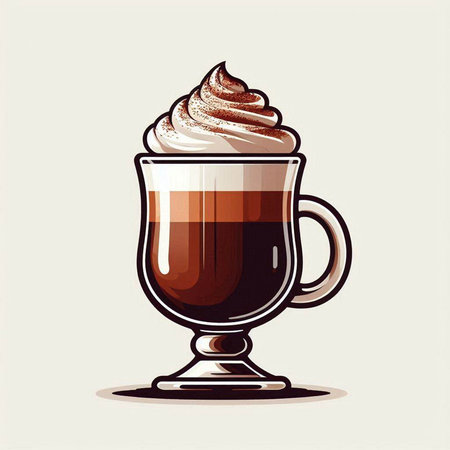 Coffee with whipped cream in a glass cup. Vector illustration.のイラスト素材