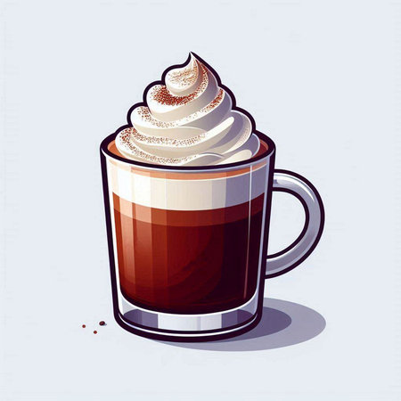 Coffee with whipped cream in a glass. Vector illustration.のイラスト素材
