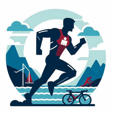 Vector illustration of a man running on the beach. Healthy lifestyle.のイラスト素材