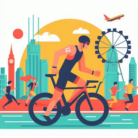 Cyclist running in the city. Vector illustration in flat styleのイラスト素材