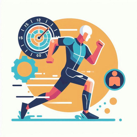 Running man with sport equipment. Flat vector illustration. Sport concept.のイラスト素材
