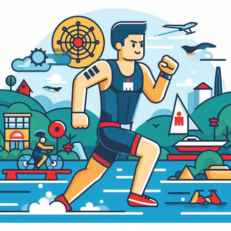 Athlete running in the park. Vector illustration in flat styleのイラスト素材
