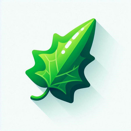 Green leaf icon with long shadow on white background. Vector illustration.のイラスト素材