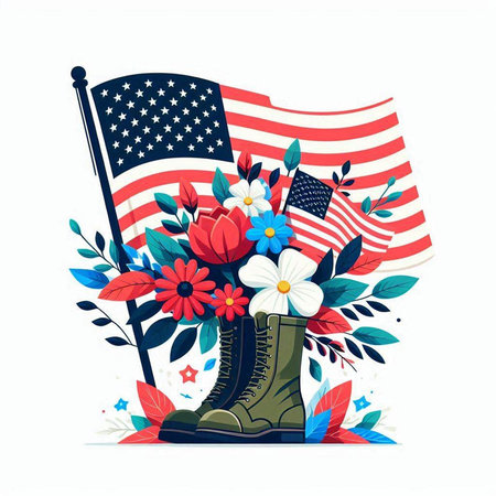 American flag with boot and flowers. Vector illustration for your design.のイラスト素材
