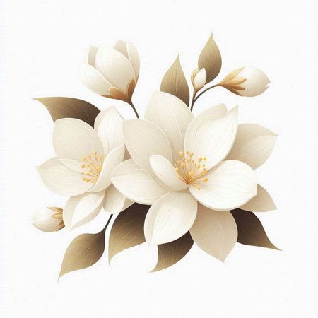 White magnolia flowers isolated on white background. Vector illustration for your designのイラスト素材