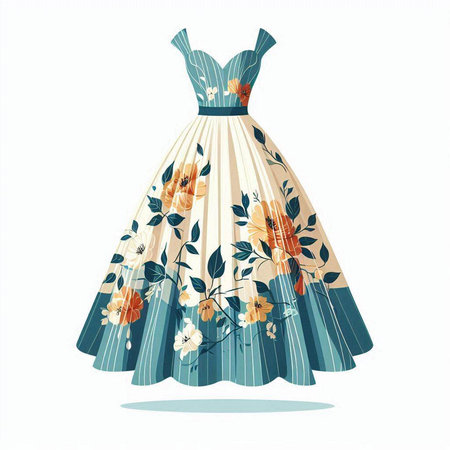 Elegant wedding dress with floral pattern. Vector Illustration.のイラスト素材