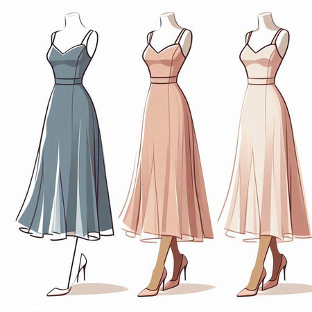 Women's dresses on a mannequin. Vector illustration of women's dresses.のイラスト素材