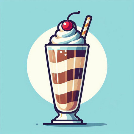 Illustration of a milkshake with whipped cream, cherry and strawのイラスト素材